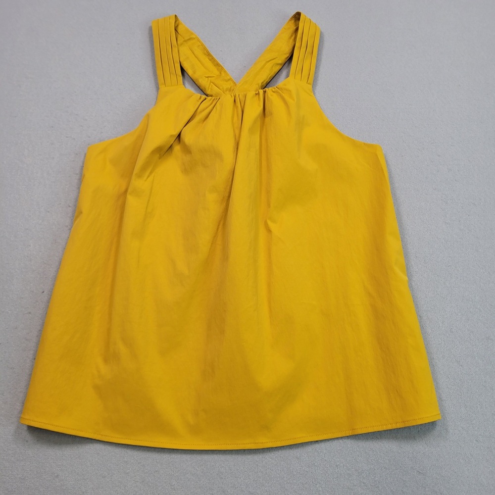 Banana Republic Women Mustard Yellow Crossback Pleated Halter Tank Top Small NWT